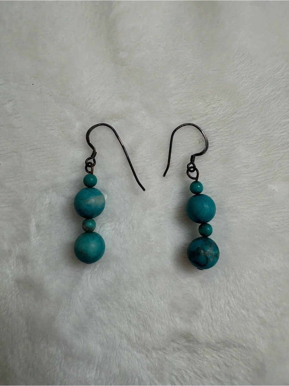 2 pairs of Turquoise colored Bead Drop Earrings - 2 Bead & 4 Bead